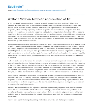 Walton’s View on Aesthetic Appreciation of Art