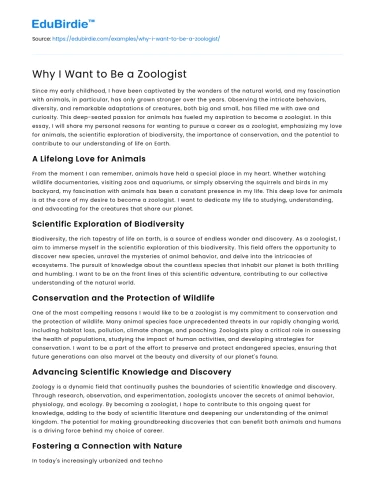 Why I Want to Be a Zoologist