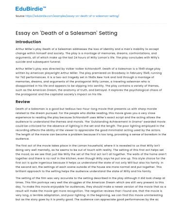 Essay on ‘Death of a Salesman’ Setting