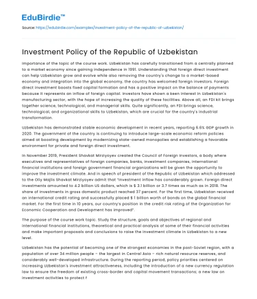Investment Policy of the Republic of Uzbekistan
