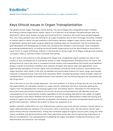 Keys Ethical Issues in Organ Transplantation