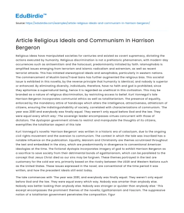 Article Religious Ideals and Communism In Harrison Bergeron