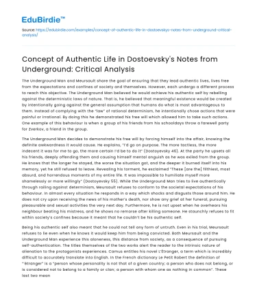 Authenticity in Dostoevsky’s Notes from Underground: Critical Analysis