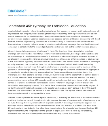 Fahrenheit 451: Tyranny On Forbidden Education