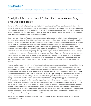 Local Colour Fiction: A Yellow Dog and Desiree’s Baby