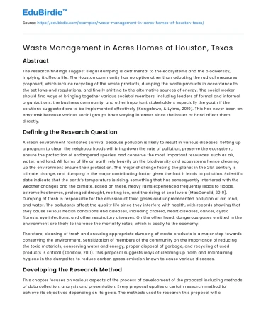 Waste Management in Acres Homes of Houston, Texas