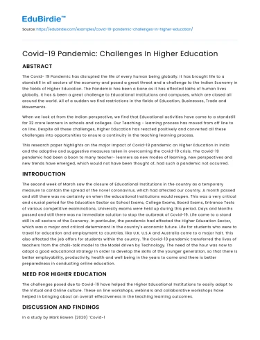 Covid-19 Pandemic: Challenges In Higher Education