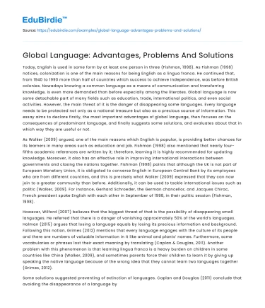 Global Language: Advantages, Problems And Solutions