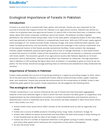 Ecological Importance of Forests in Pakistan