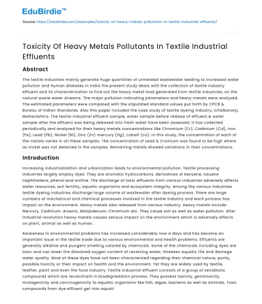 Toxicity Of Heavy Metals Pollutants In Textile Industrial Effluents