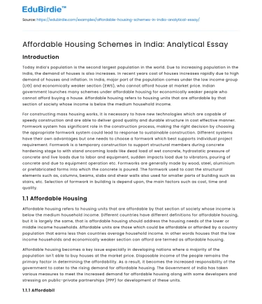 Affordable Housing Schemes in India: Analytical Essay