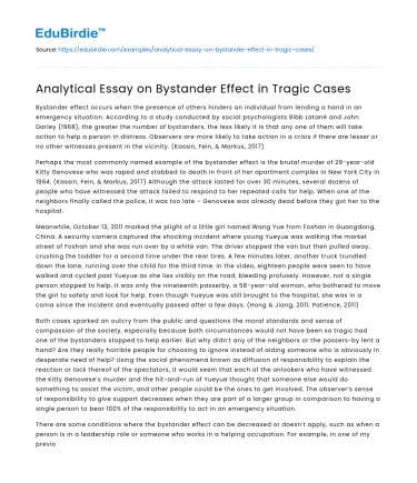 Analytical Essay on Bystander Effect in Tragic Cases