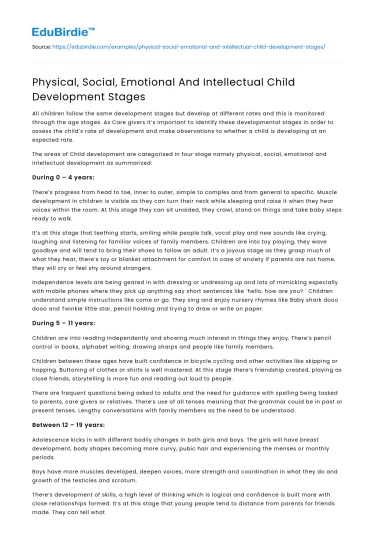 Comprehensive Stages of Child Development