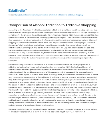 Comparison of Alcohol Addiction to Addictive Shopping