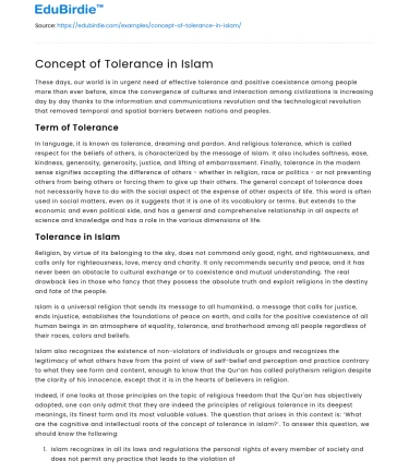 Concept of Tolerance in Islam