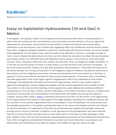 Essay on Exploitation Hydrocarbons (Oil and Gas) in Mexico