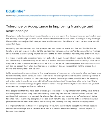 Tolerance or Acceptance in Improving Marriage and Relationships