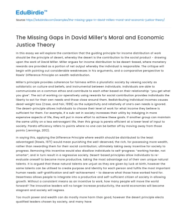 The Missing Gaps in David Miller’s Moral and Economic Justice Theory