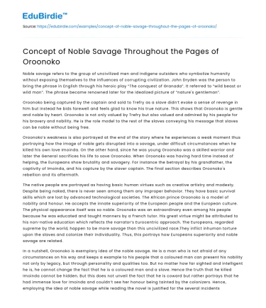 Concept of Noble Savage Throughout the Pages of Oroonoko