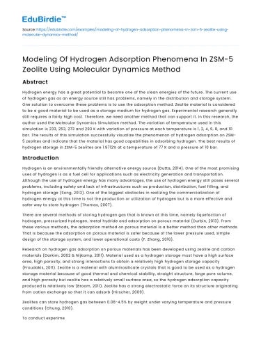 Hydrogen Adsorption in ZSM-5 Zeolite with Molecular Dynamics
