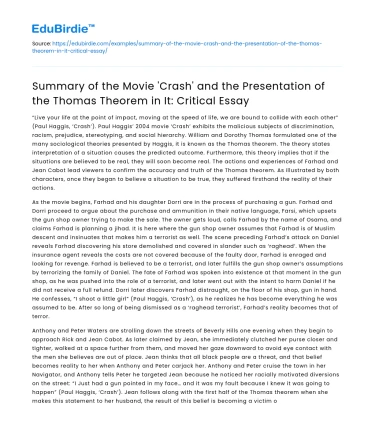 Analysis of ‘Crash’ Movie and Thomas Theorem