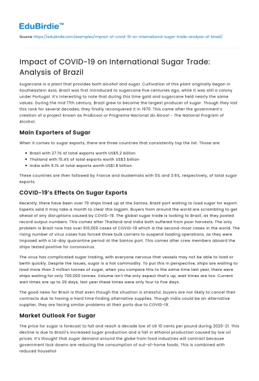 Impact of COVID-19 on International Sugar Trade: Analysis of Brazil