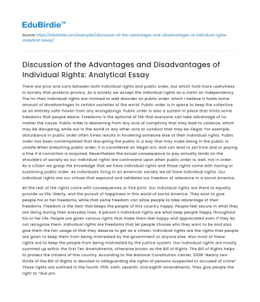 Discussion of the Advantages and Disadvantages of Individual Rights: Analytical Essay