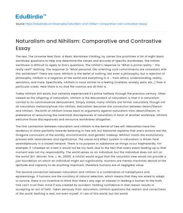 Naturalism and Nihilism: Comparative and Contrastive Essay