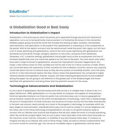 Is Globalization Good or Bad: Essay
