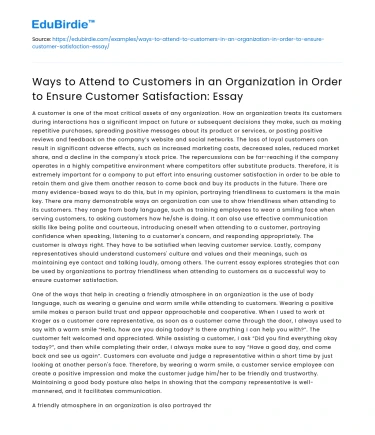 Ways to Attend to Customers in an Organization in Order to Ensure Customer Satisfaction