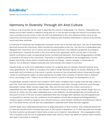 Harmony In Diversity Through Art And Culture