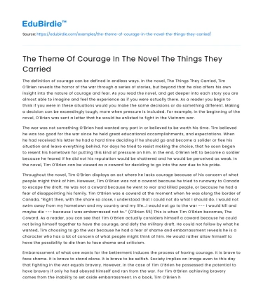 The Theme Of Courage In The Novel The Things They Carried