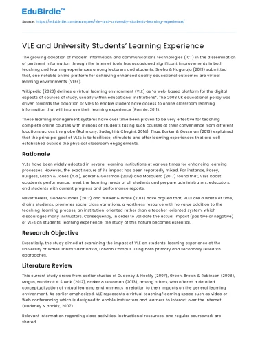 VLE and University Students’ Learning Experience