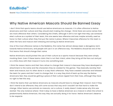 Why Native American Mascots Should Be Banned Essay