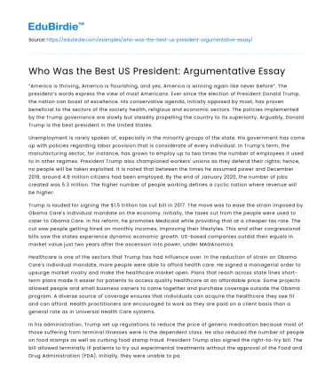 Who Was the Best US President: Argumentative Essay