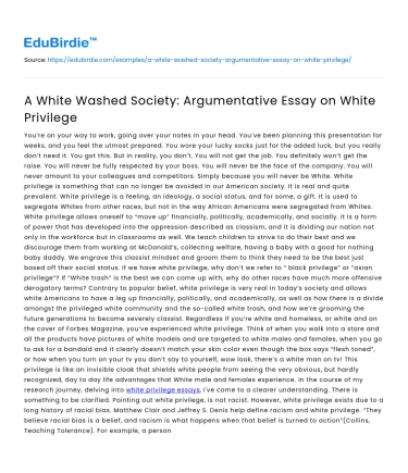 A White Washed Society: Argumentative Essay on White Privilege