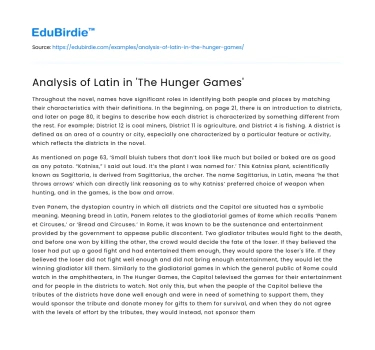 Analysis of Latin in ‘The Hunger Games’