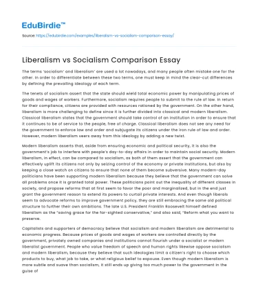 Liberalism vs Socialism Comparison Essay