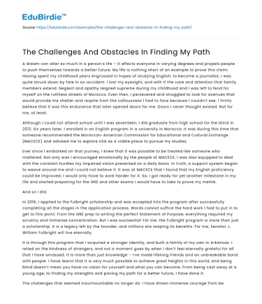 The Challenges And Obstacles In Finding My Path