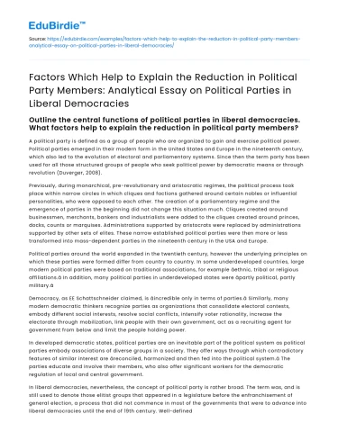 Factors Explaining Reduction in Political Party Membership in Democracies