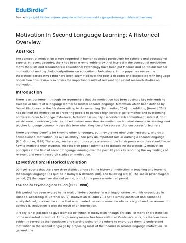 Motivation In Second Language Learning: A Historical Overview