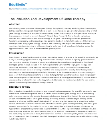 The Evolution And Development Of Gene Therapy