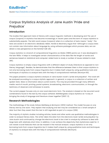 A Corpus Stylistic Analysis of ‘Pride and Prejudice’