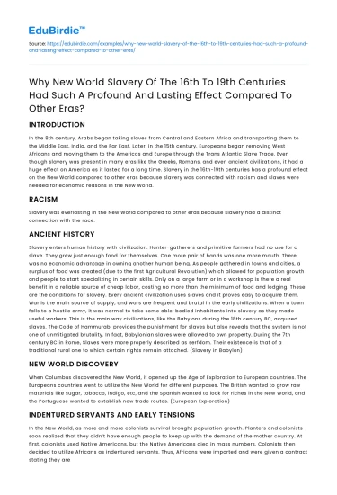 Impact of 16th-19th Century Slavery vs Other Eras