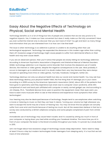 Negative Impact of Technology in Our Daily Life