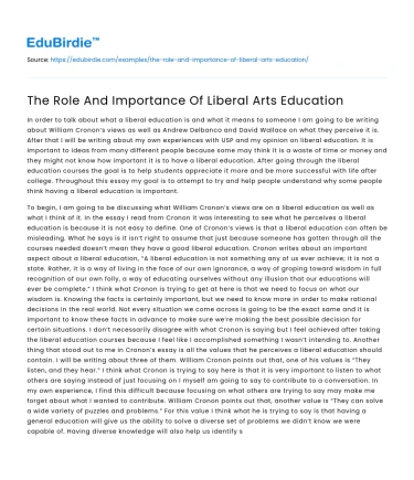 The Role And Importance Of Liberal Arts Education