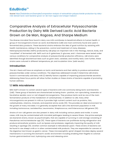 Comparative Analysis of Polysaccharide Production by Dairy Bacteria