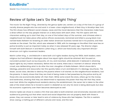 Analyzing Societal Themes in Spike Lee’s Masterpiece