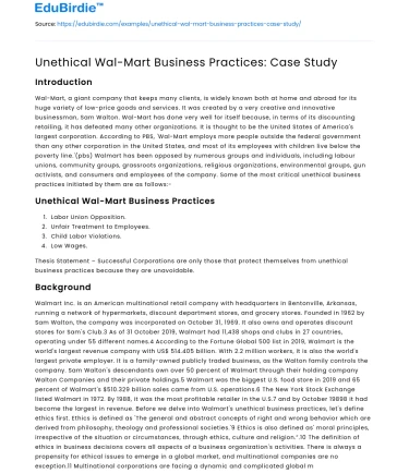 Unethical Wal-Mart Business Practices: Case Study