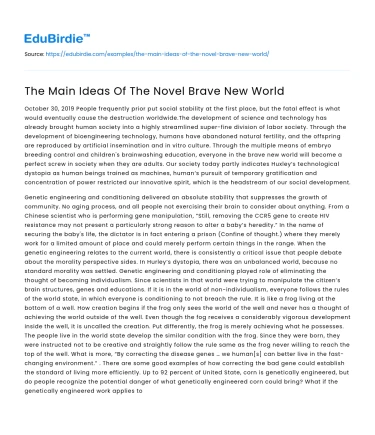 The Main Ideas Of The Novel Brave New World